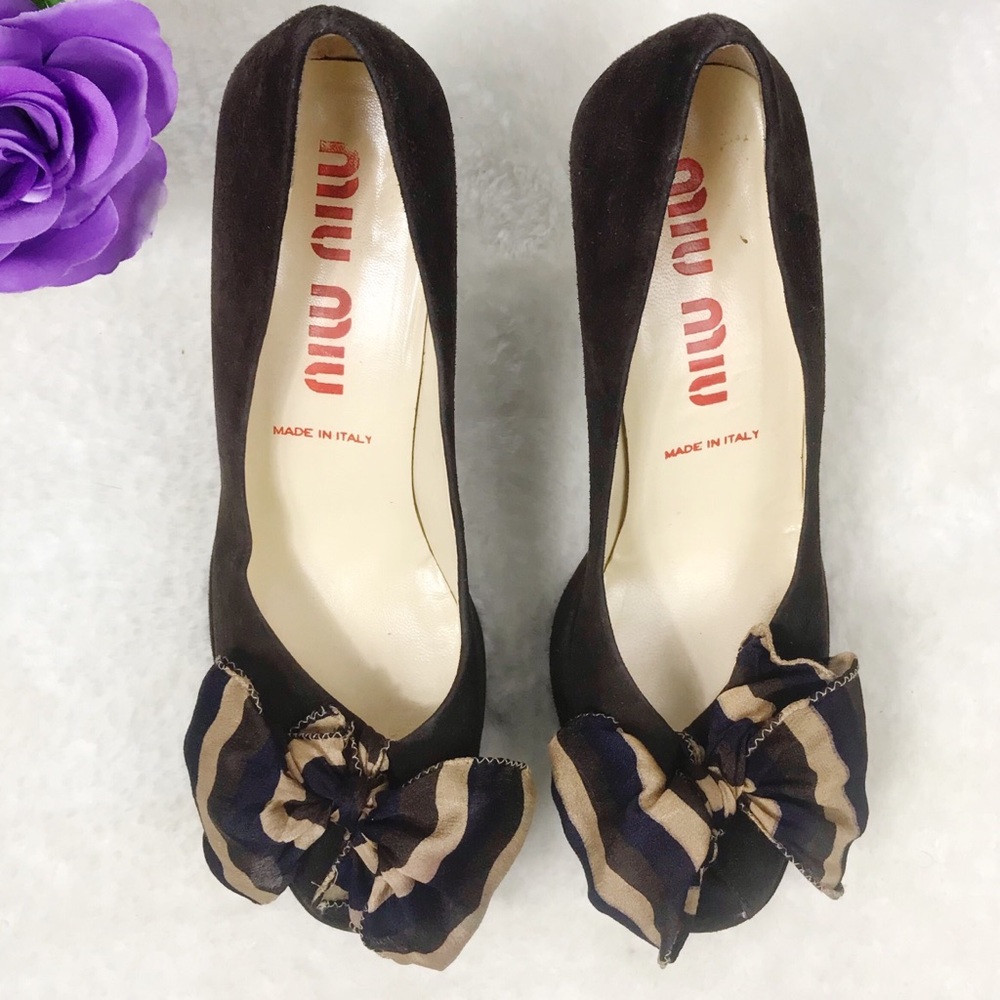 MIU MIU Brown Suede Platform Peep Toe Heels